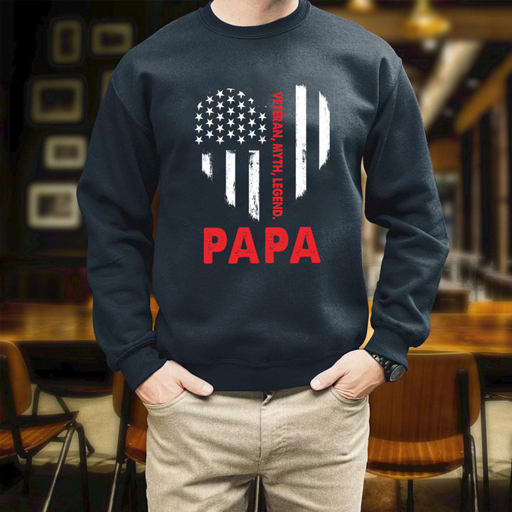 Veteran Gift Ideas Daddy Veteran Myth Legend Papa Heart USA Flag Printed 2D Unisex Sweatshirt