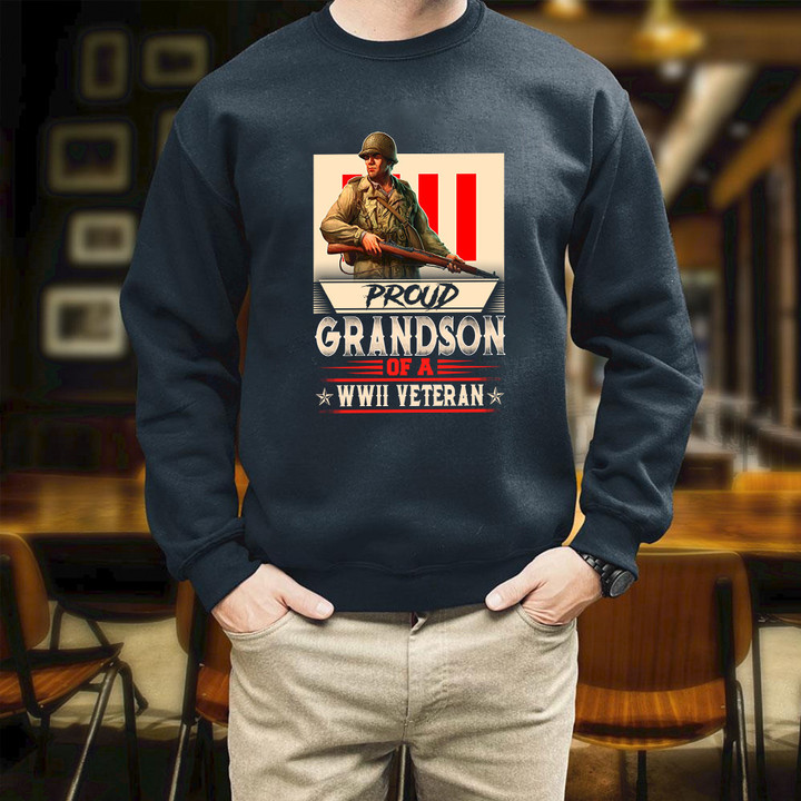 Proud Grandson Of A WWII Veteran Illustration Printed 2D Unisex Sweatshirt