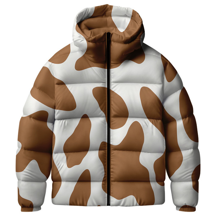 Sienna Brown And White Cow Skin Pattern Unisex Puffer Jacket Down Jacket