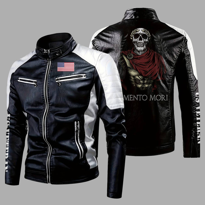 Veteran 4th Of July Memento Mori Skull Unisex Leather Jacket