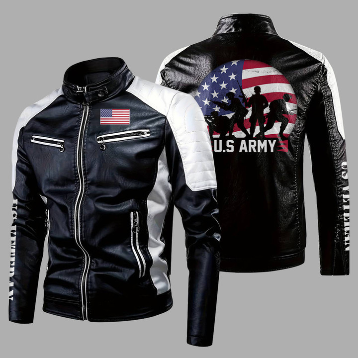 Patriotic Army 4th of July US Flag High Quality Cotton Unisex Leather Jacket