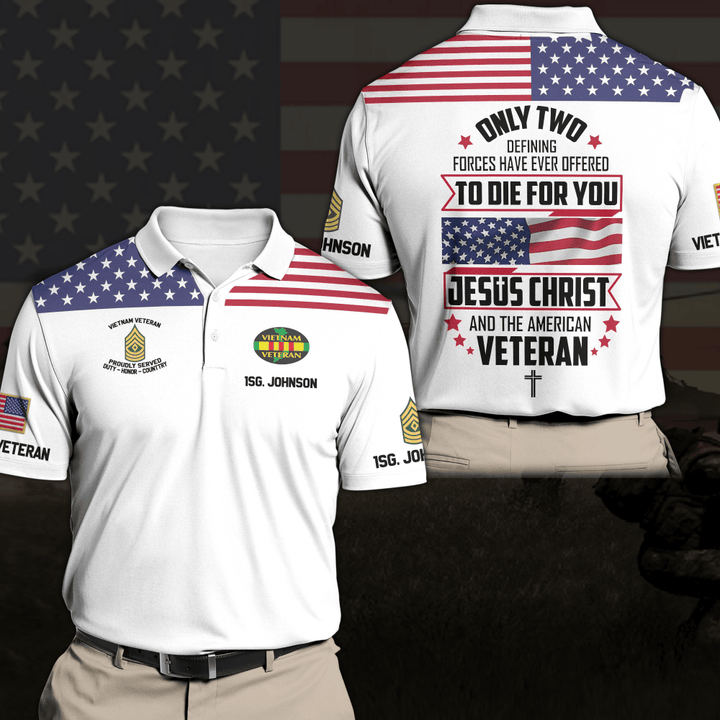 VIETNAM VETERAN Polo Shirt Custom Your Name, Text And Rank, Jesus Christ And The American Veteran, Veteran Shirt, Gift For Vietnam Veteran
