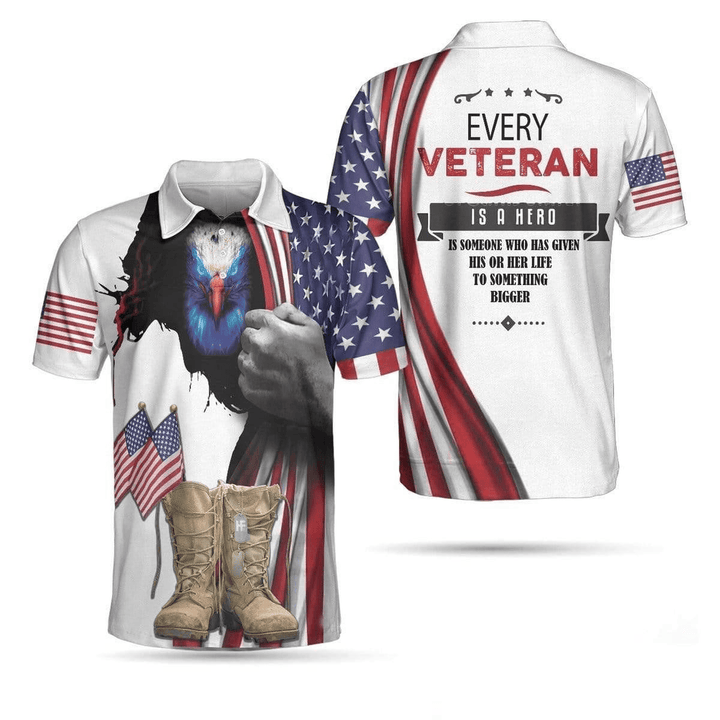Every Veteran Is A Hero Eagle Jesus Christ And Army Boots American Flag Polo Shirt