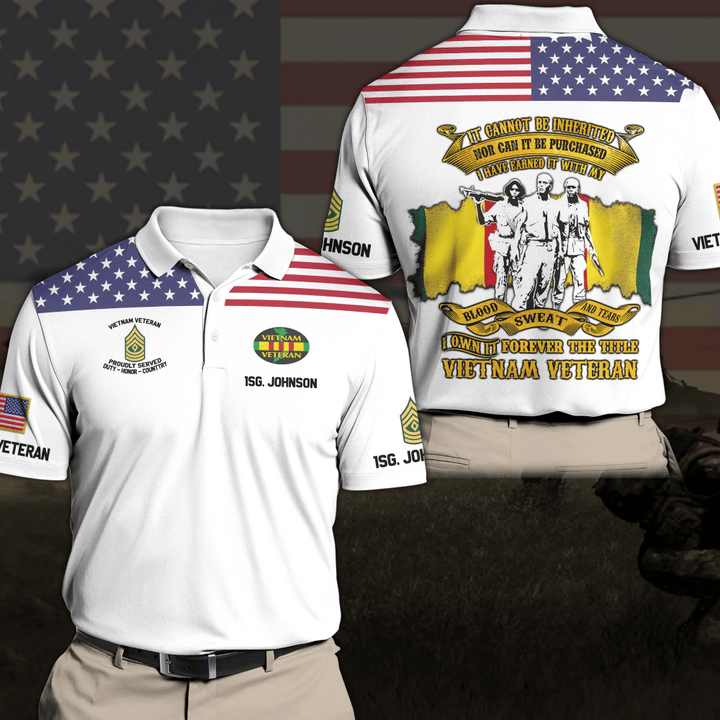 VIETNAM VETERAN Polo Shirt Custom Your Name, Text And Rank, I Own it Forever The Title Vietnam Veteran, Veteran Shirt, Gift For Vietnam Veteran