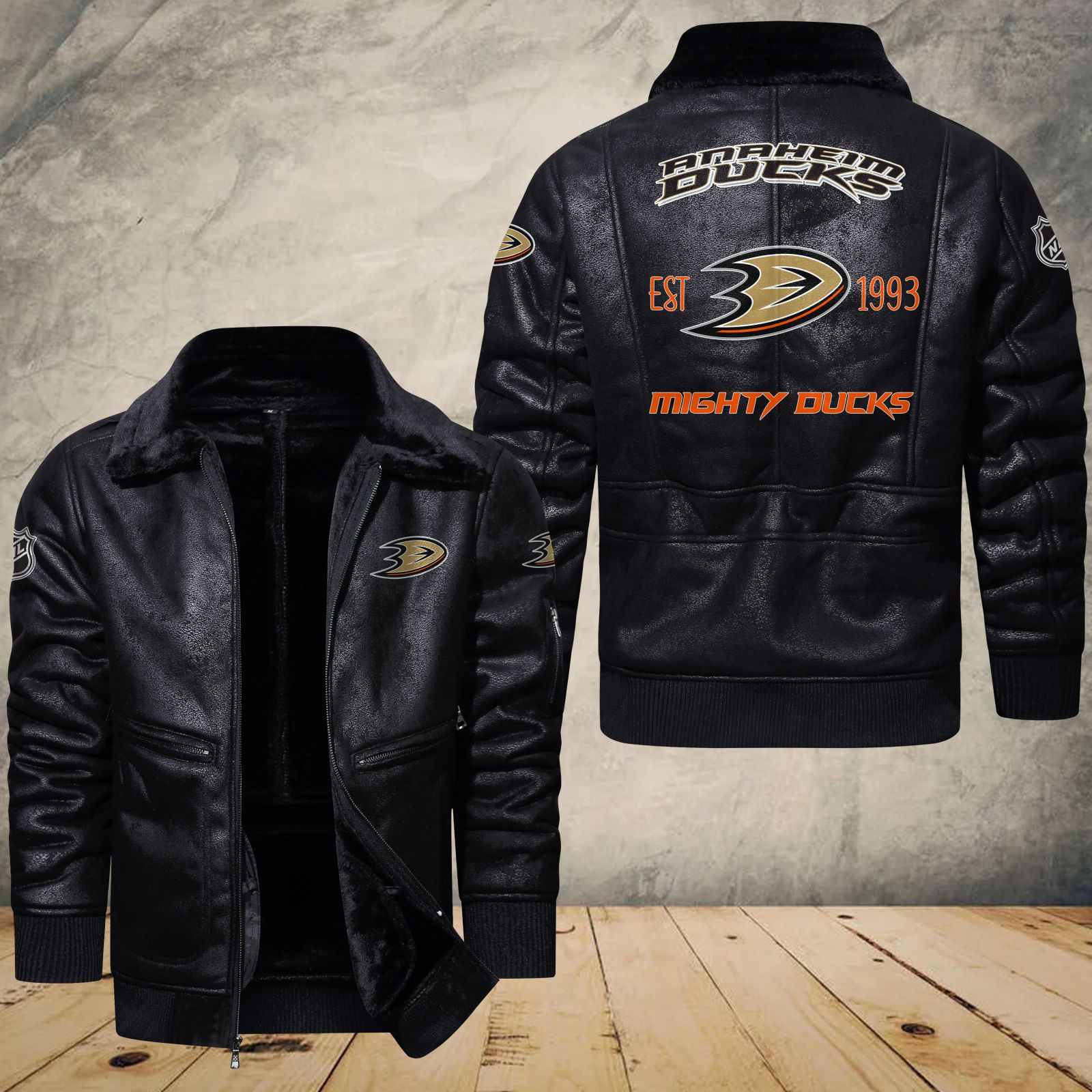 Anaheim Ducks Fleece Leather Bomber Jacket 1130