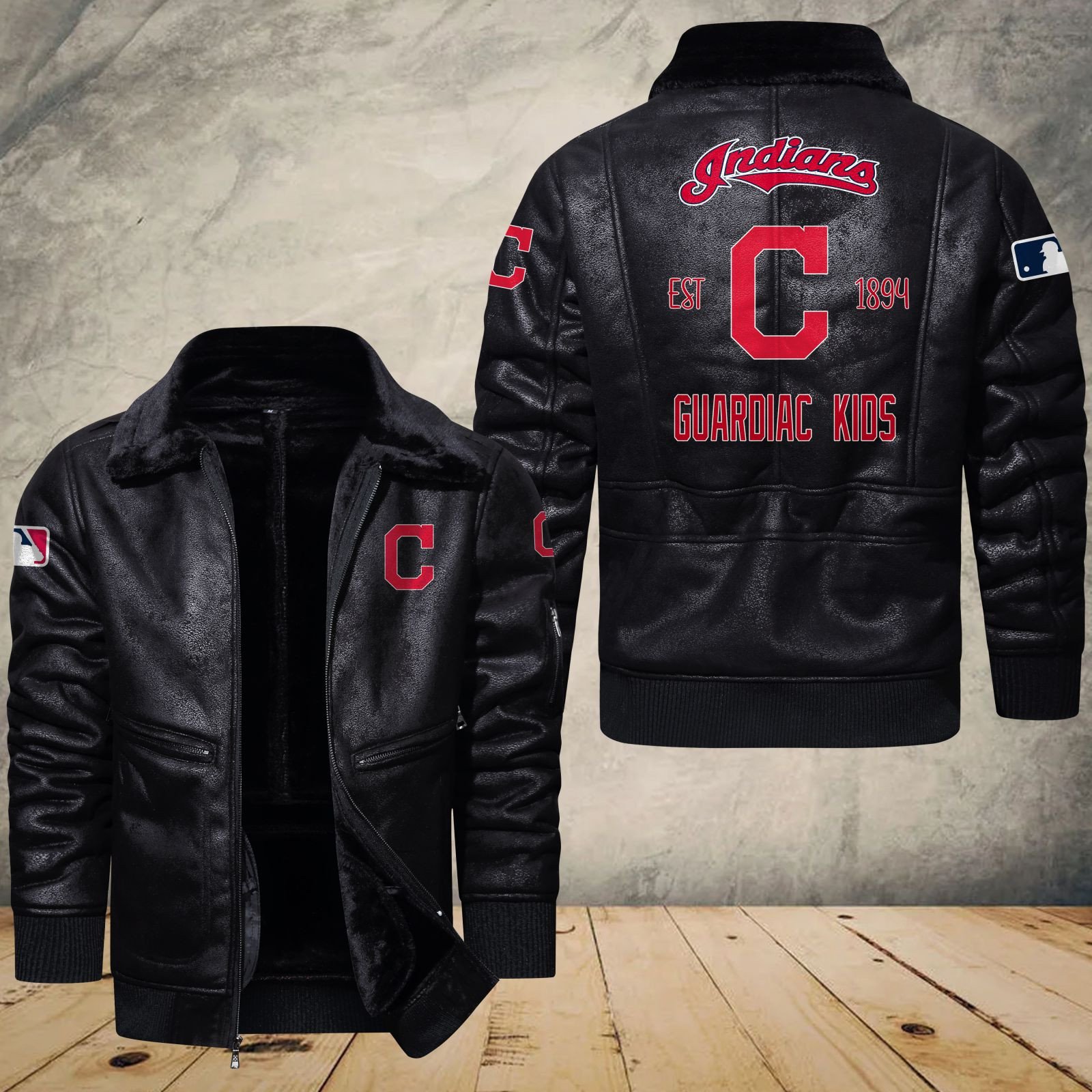 Cleveland Indians Fleece Leather Bomber Jacket 1200 – Nousty