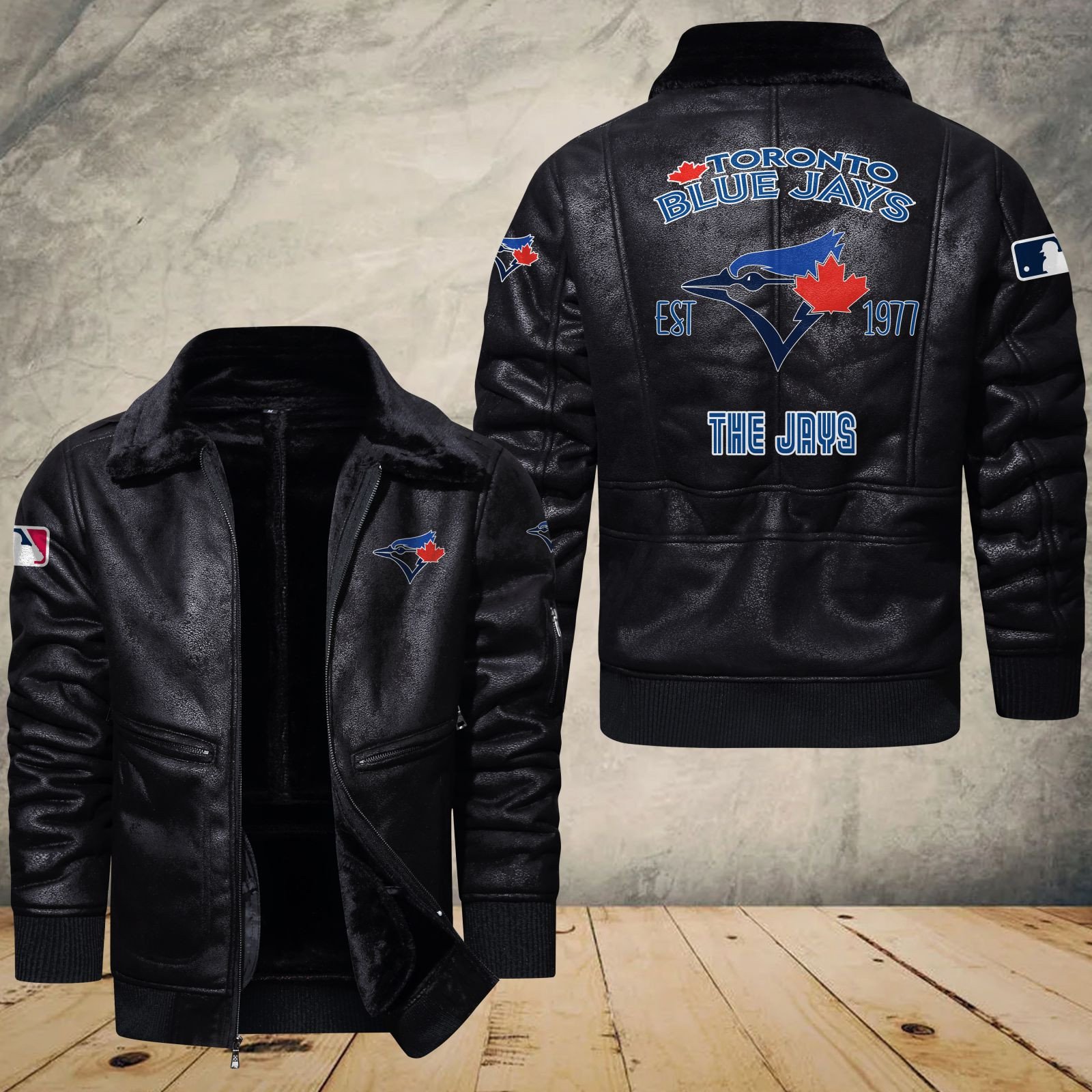Toronto Blue Jays Fleece Leather Bomber Jacket 1221