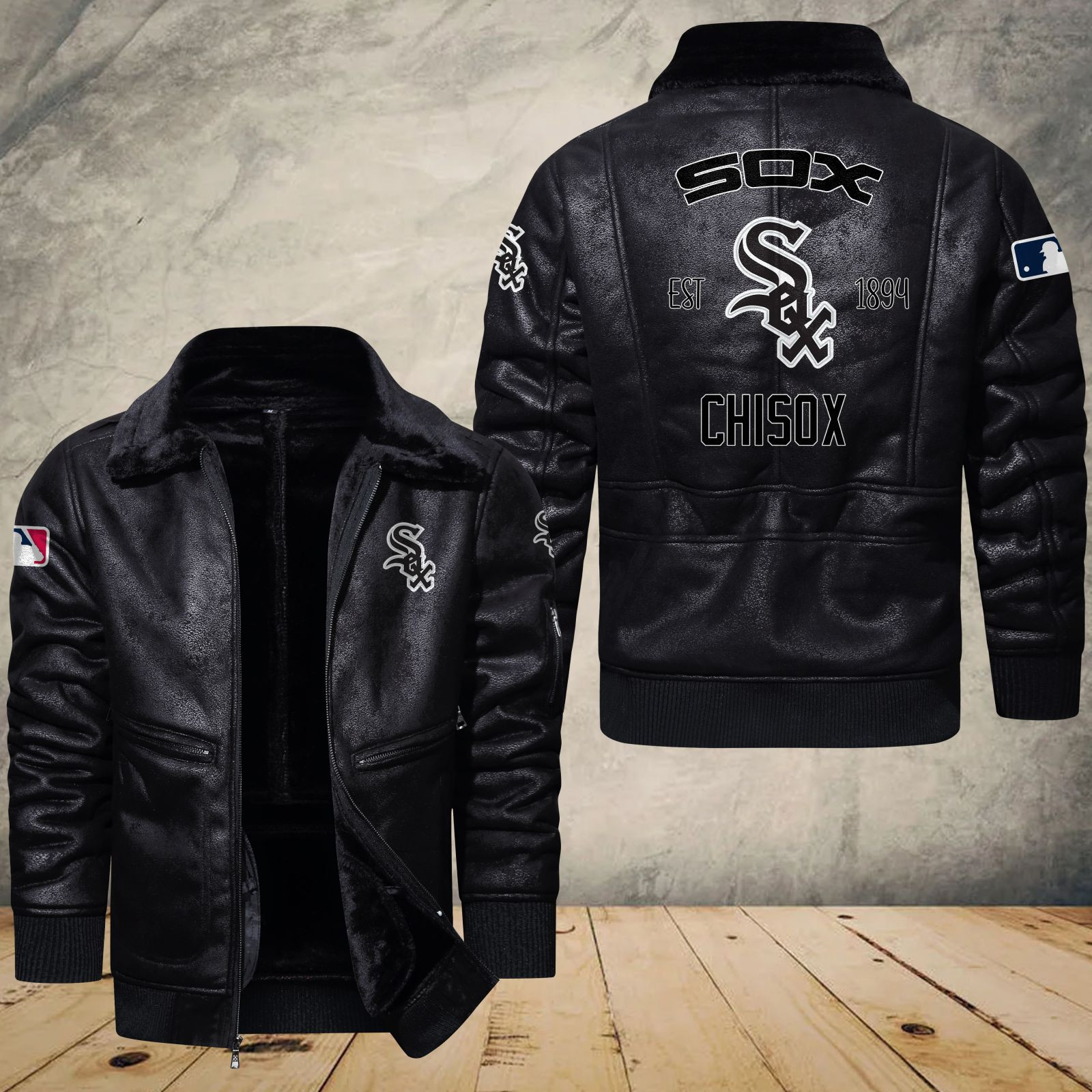 Chicago White Sox Fleece Leather Bomber Jacket 1198