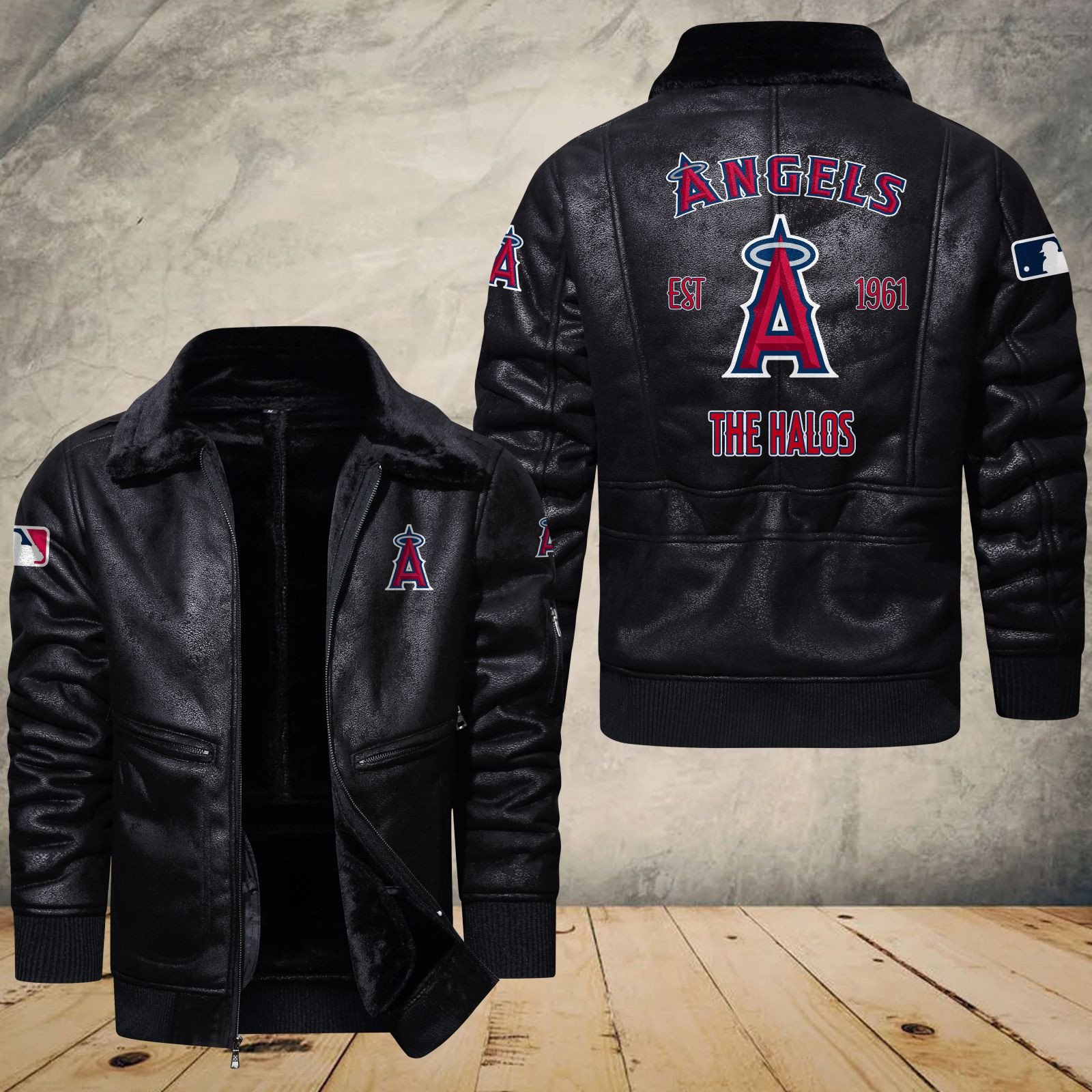 Los Angeles Angels Fleece Leather Bomber Jacket 1205