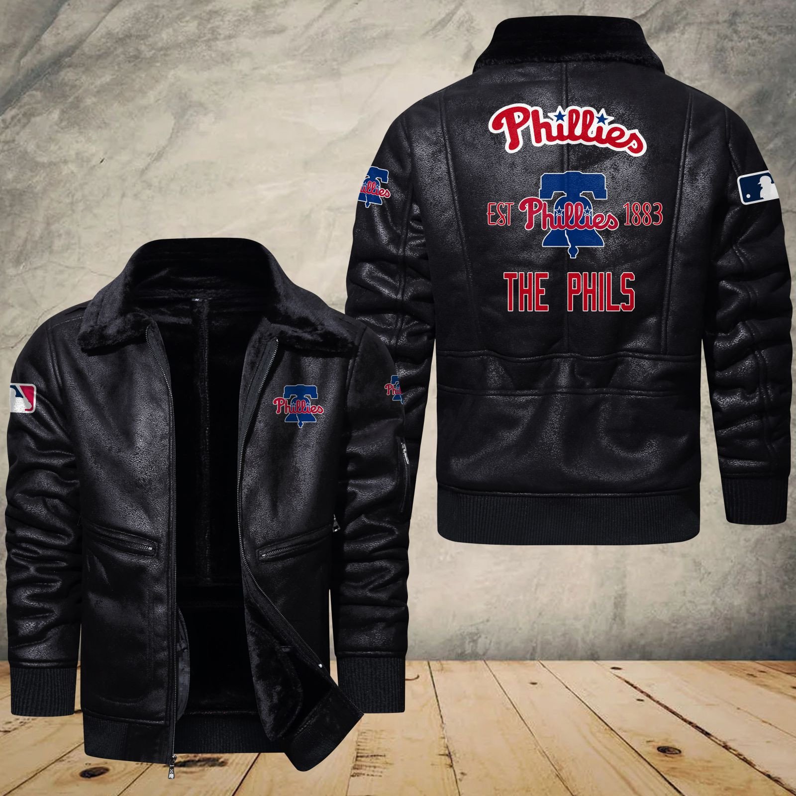 Philadelphia Phillies Fleece Leather Bomber Jacket 1213