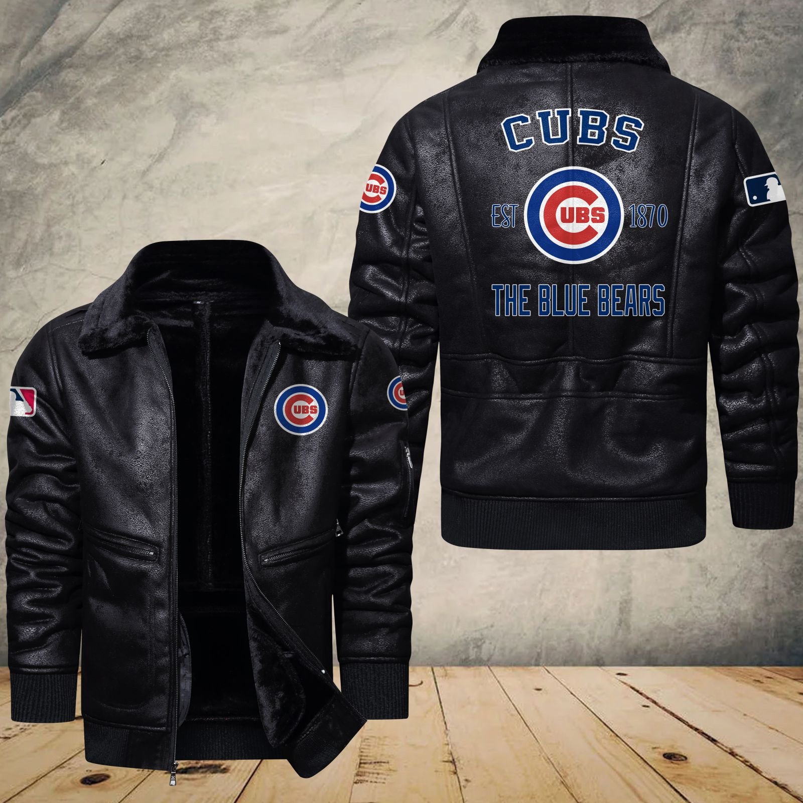 Chicago Cubs Fleece Leather Bomber Jacket 1197