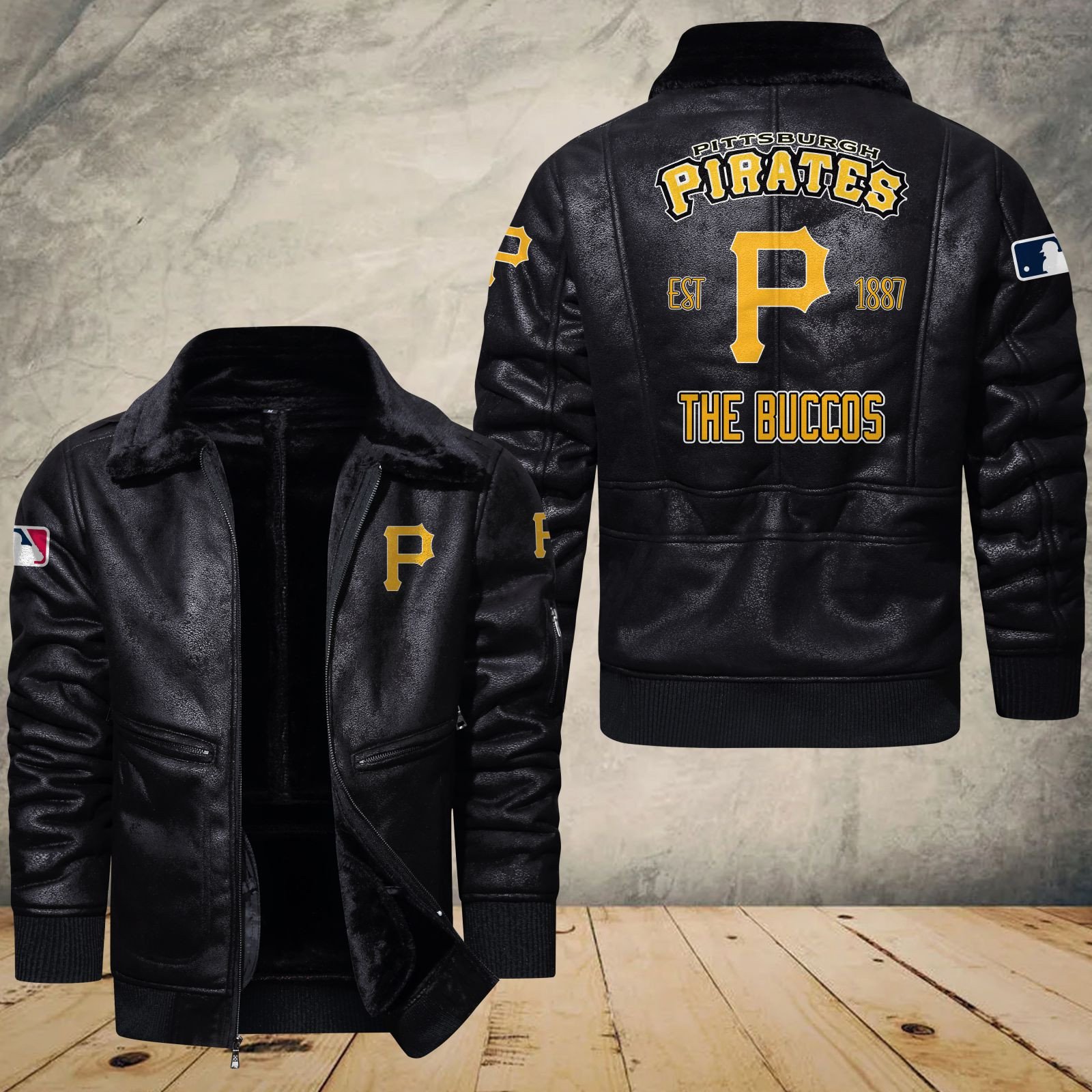 Pittsburgh Pirates Fleece Leather Bomber Jacket 1214