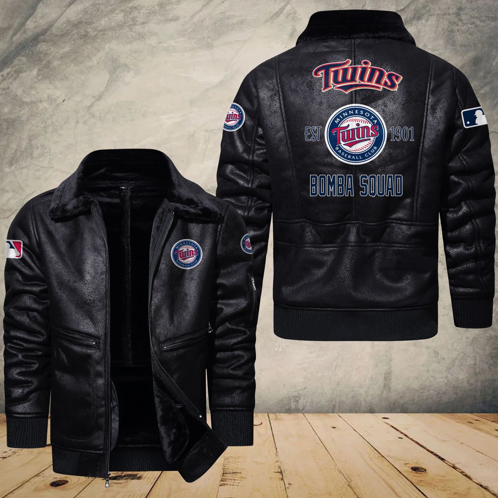 Minnesota Twins Fleece Leather Bomber Jacket 1209