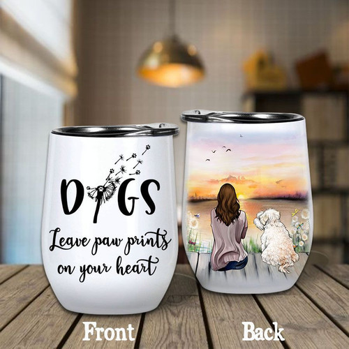 Havanese Dogs Leave Paw Prints On Your Heart Wine Tumbler 12oz Stainless Steel