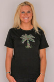 Palm Tree Tee Shirt - Black with Rhinestones 910-800B
