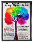 Making Me Feel Part Of Your Family Colorful Tree To Mother In Law Fleece Blanket Fleece Blanket
