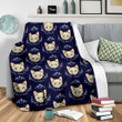 Cat Head With Flower Print Pattern Blanket