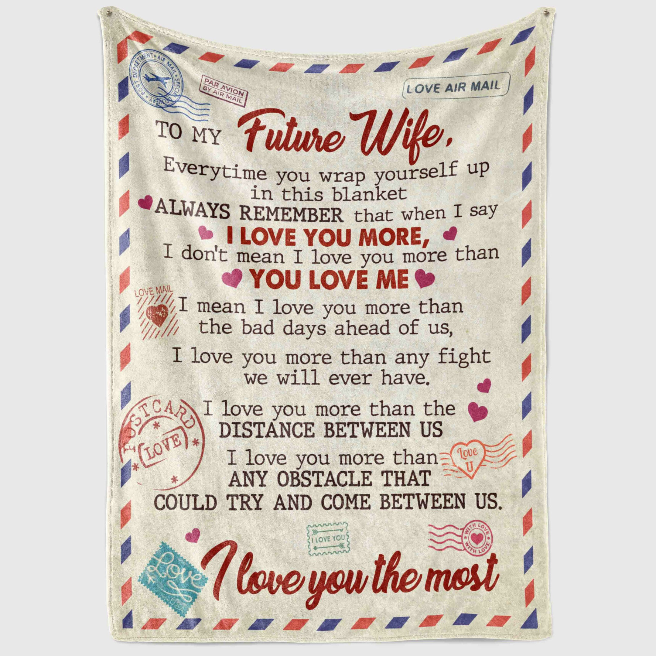 Viticstore™ Airmail Blanket From Husband To Wife - Love You The Most - fleece blanket gift for wife airmail letter blanket unique gifts