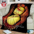 Softball in Heart Glove 3D Custom Name & Number Fleece Blanket #0409L