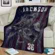 Hockey Skate American Flag Customized Name and Number Fleece Blanket #1510l