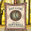 Softball Just a girl who loves softball and tattoos Fleece Blanket #0409h
