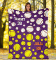 Personalized Baseball Softball Balls Fleece Blanket Couple Custom Name and Number #DH