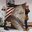 Vintage Baseball And American Flag Customized Fleece Blanket With Name