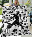 Black White Personalized Soccer Player Blanket Custom Name Number Blankets #HL