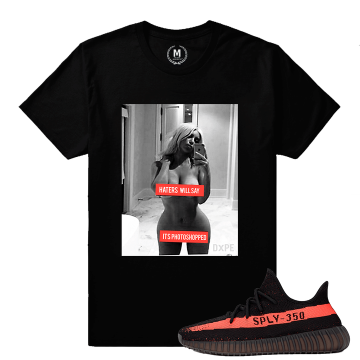 Yeezy Boost 350 V2 Black Red Match | Haters Will Say | Black T shirt