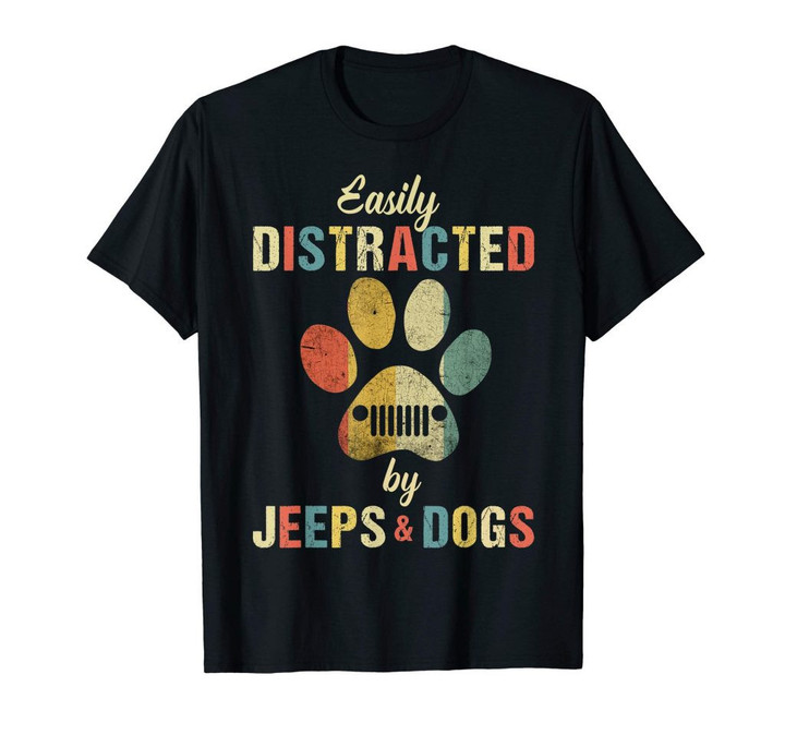 Easily distracted by jeeps & dogs vintage lover shirt