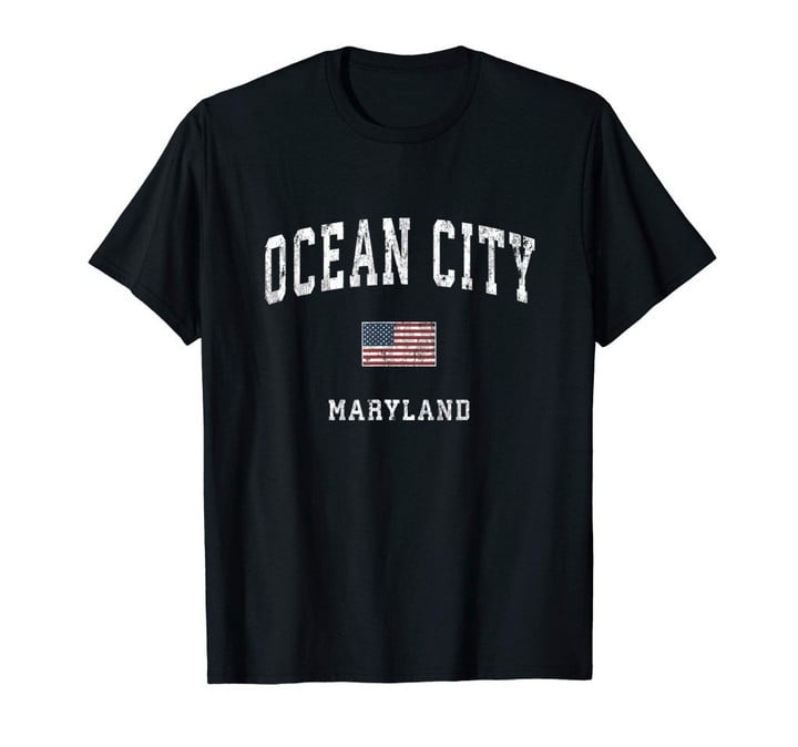 Ocean city maryland md vintage american flag sports design t-shirt