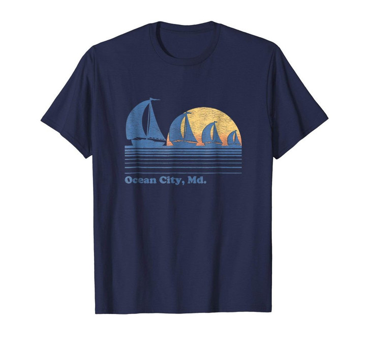 Ocean city md sailboat t-shirt vintage 80s sunset tee