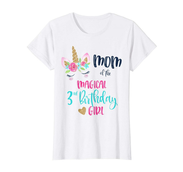 Womens unicorn mom of the 3rd birthday girl shirt matching daughter