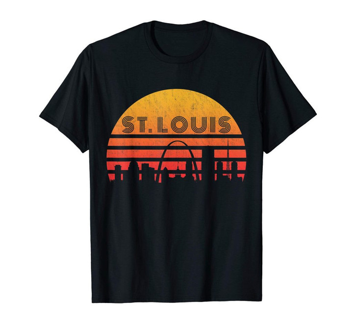 Vintage retro sunset st. louis missouri skyline t-shirt