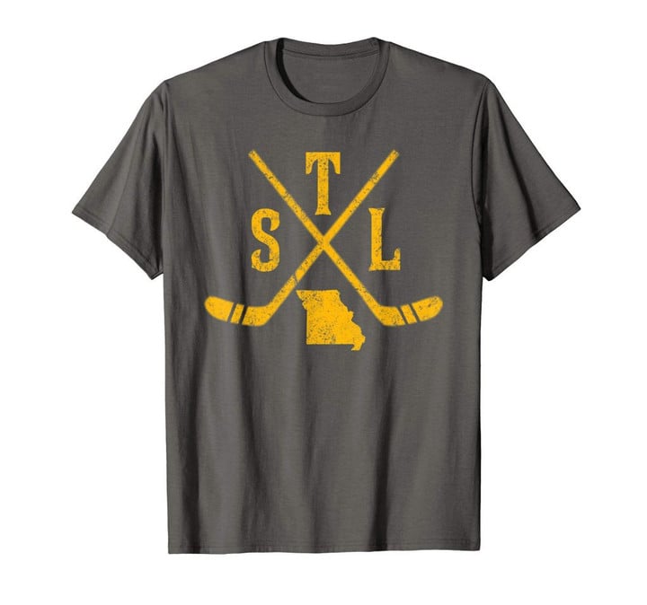 St. louis ice hockey sticks state outline vintage t-shirt