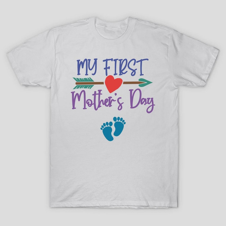 Color My First Mother's Day T-shirt New Mom Baby Feet Arrow Heart Gift Birthday Tee from Son Daughter Mama Shirts Maternity Shirts Christmas Xmas Anniversary Mommy Day