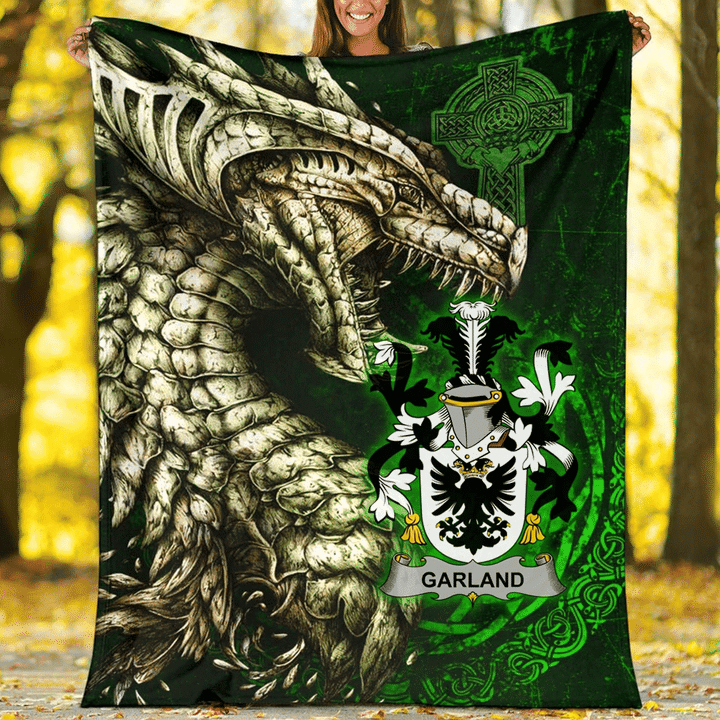 Ireland Premium Blanket - Garland or McGartland Family Crest Blanket - Dragon Claddagh Cross A7