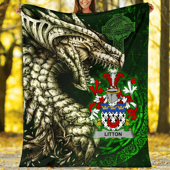 Ireland Premium Blanket - Litton Family Crest Blanket - Dragon Claddagh Cross A7