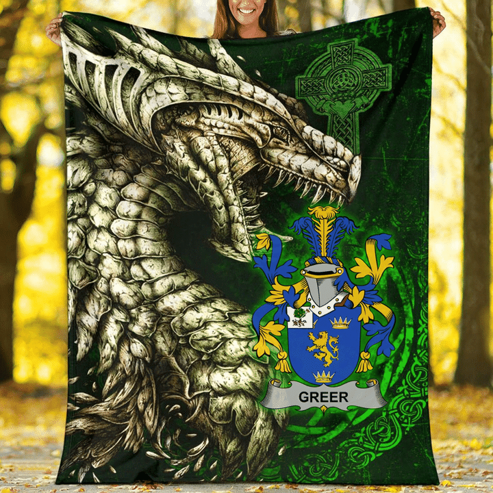 Ireland Premium Blanket - Greer Family Crest Blanket - Dragon Claddagh Cross A7