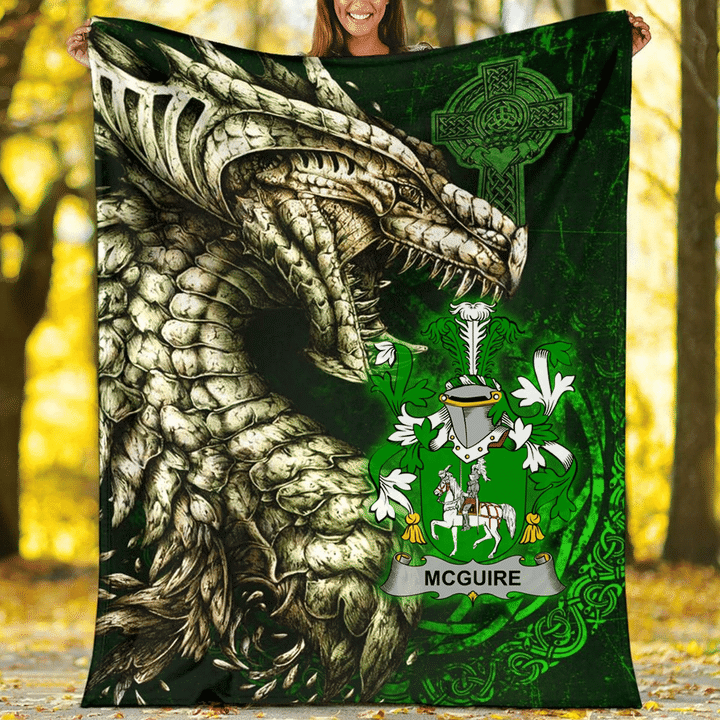 Ireland Premium Blanket - McGuire and Maguire Family Crest Blanket - Dragon Claddagh Cross A7