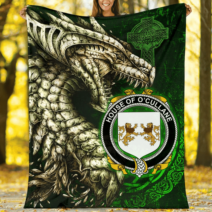 Ireland Premium Blanket - House of O'CULLANE (or Collins) Family Crest Blanket - Dragon Claddagh Cross A7
