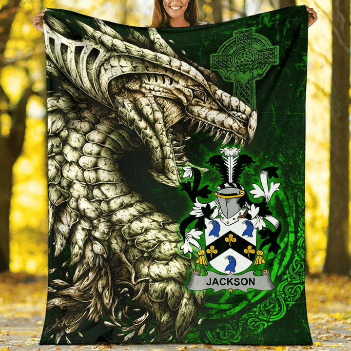 Ireland Premium Blanket - Jackson Family Crest Blanket - Dragon Claddagh Cross A7