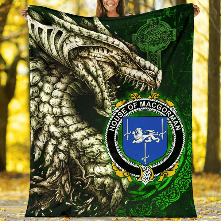 Ireland Premium Blanket - House of MACGORMAN Family Crest Blanket - Dragon Claddagh Cross A7