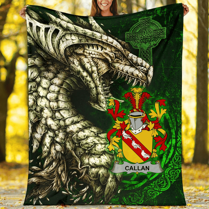 Ireland Premium Blanket - Callan or O'Callan Family Crest Blanket - Dragon Claddagh Cross A7