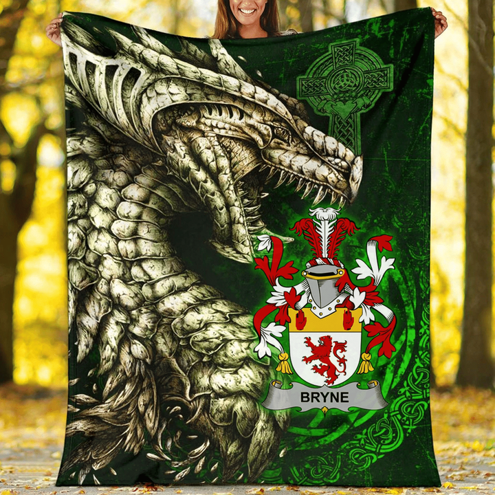 Ireland Premium Blanket - Bryne or Brinn Family Crest Blanket - Dragon Claddagh Cross A7