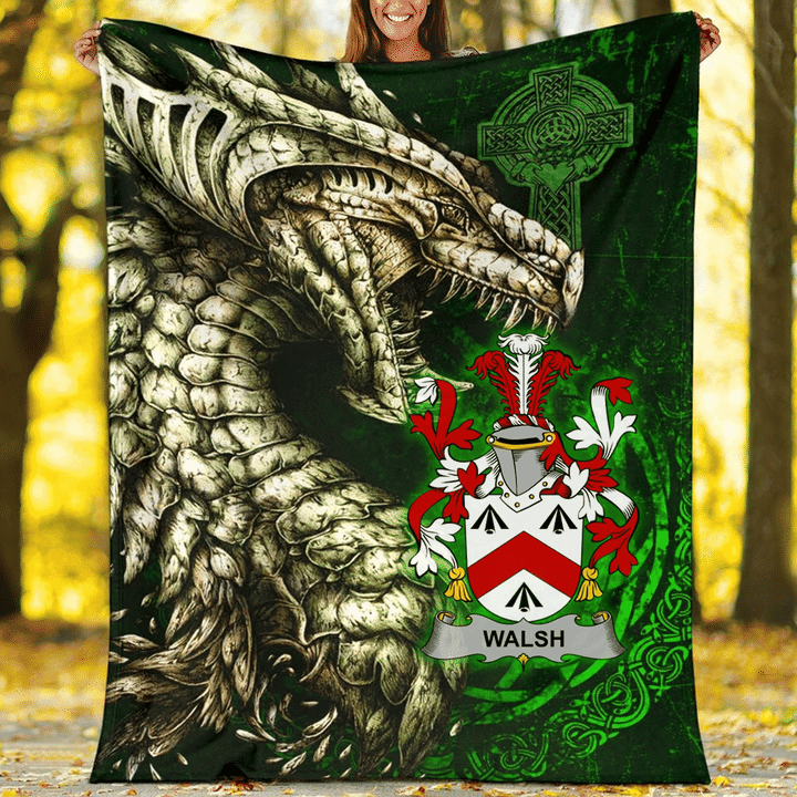 Ireland Premium Blanket - Walsh Family Crest Blanket - Dragon Claddagh Cross A7