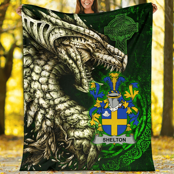 Ireland Premium Blanket - Shelton Family Crest Blanket - Dragon Claddagh Cross A7