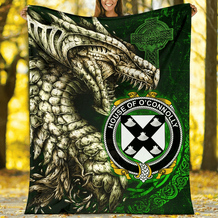 Ireland Premium Blanket - House of O'CONNOLLY Family Crest Blanket - Dragon Claddagh Cross A7