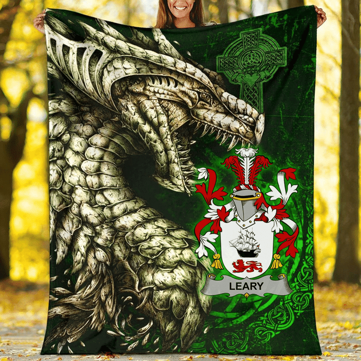 Ireland Premium Blanket - Leary or O'Leary Family Crest Blanket - Dragon Claddagh Cross A7