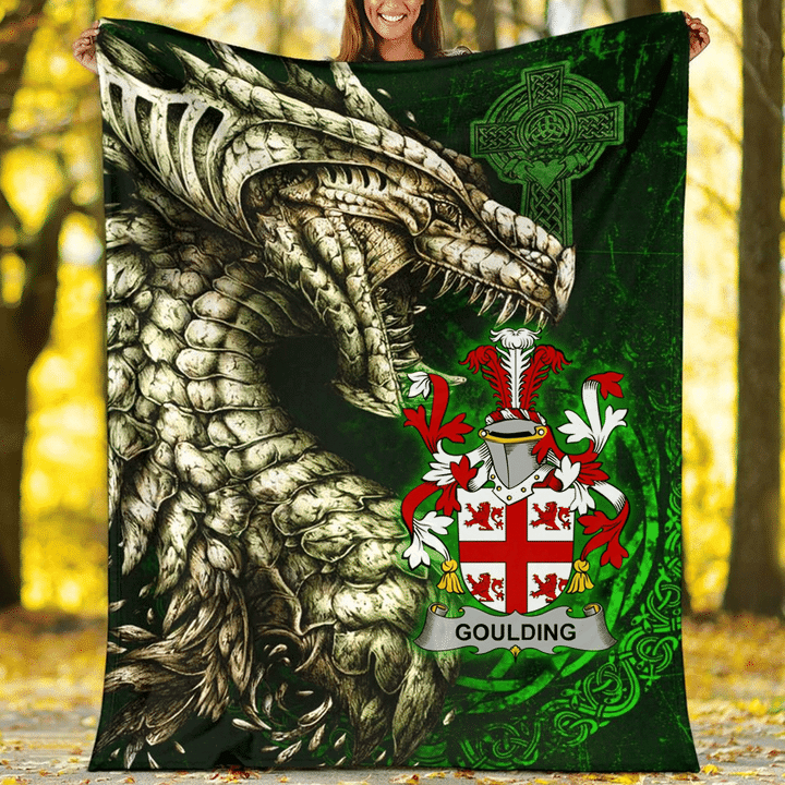 Ireland Premium Blanket - Goulding or O'Goillin Family Crest Blanket - Dragon Claddagh Cross A7